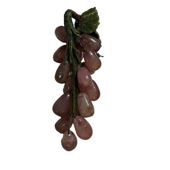 Vintage Rose Quartz Grapes with Jade Leaves - Picture 3 of 4
